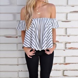 NWOT Striped Off The Shoulder Top